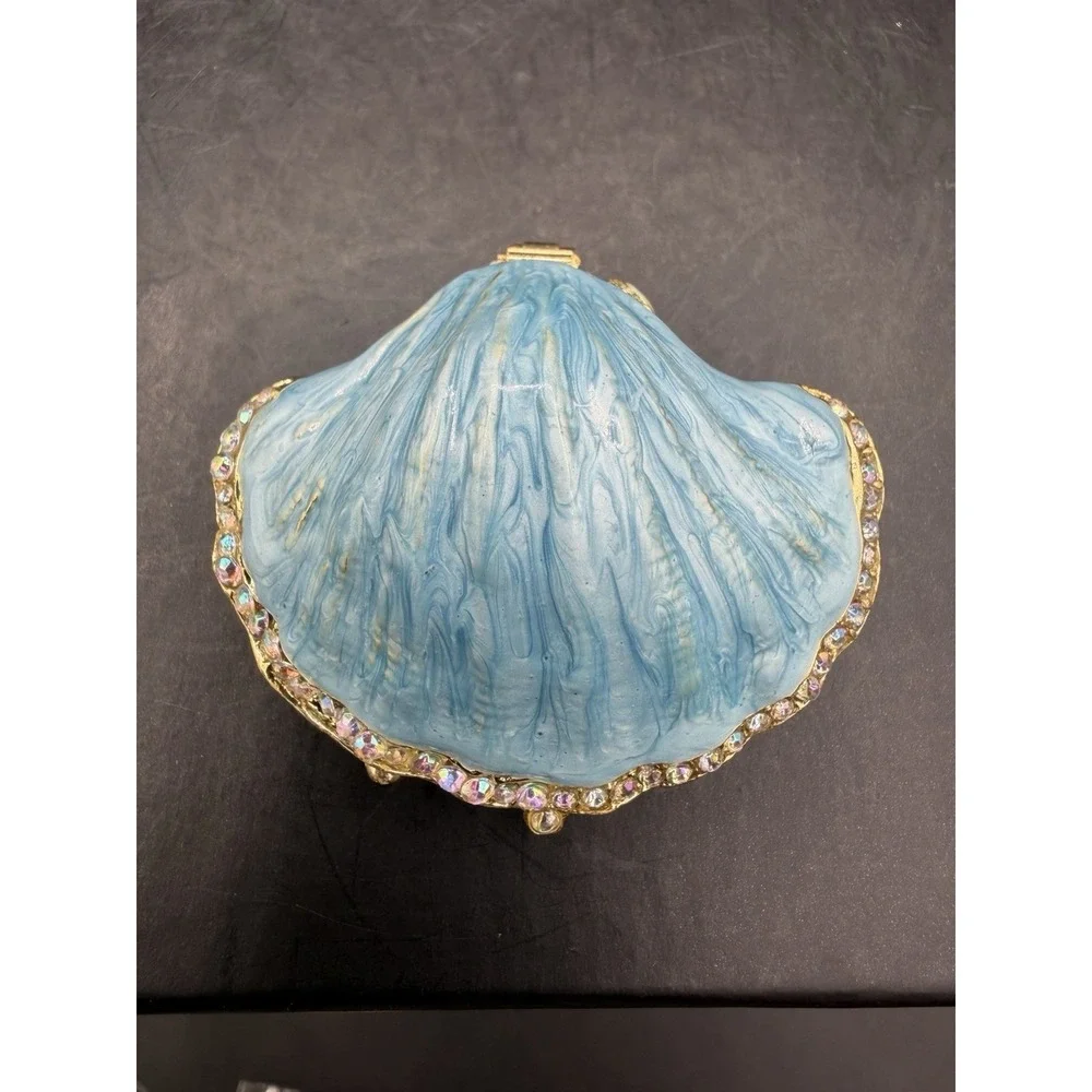 🦪💙 Blue Oyster Trinket Box Coastal Seashell Keepsake Jewelry Box ✨🌊